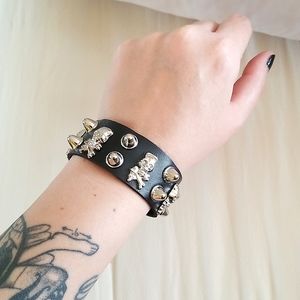 Skull and Bones Spiked Bracelet Cuff